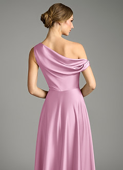 Azazie Xanthe Bridesmaid Dresses Candy Pink A-Line Off the Shoulder Stretch Satin Dress image6