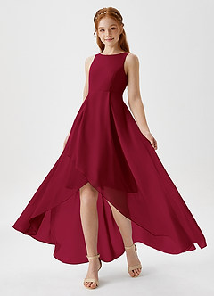 Azazie Lizette Junior Burgundy A-Line Pleated Chiffon Dress image1