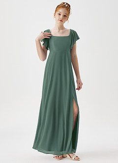 Azazie Bondi Junior A-Linie Seitliche Cut-Outs Gittergewebe Kleid Eukalyptus image5