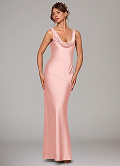 Azazie Rylina Bridesmaid Dresses Powder Pink Mermaid Stretch Satin Dress image3
