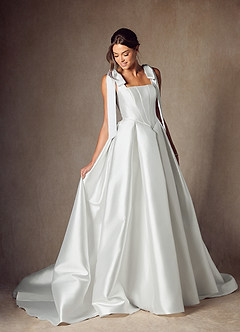 Azazie Kaydence Wedding Dresses Diamond White A-Line with Pockets Mikado Dress image5