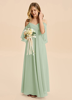 Azazie Nolana Junior Dusty Sage A-Line Pleated Chiffon Dress image3