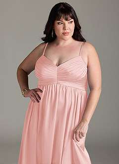 Azazie Alia Bridesmaid Dresses Powder Pink A-Line Pleated Stretch Satin Dress image13