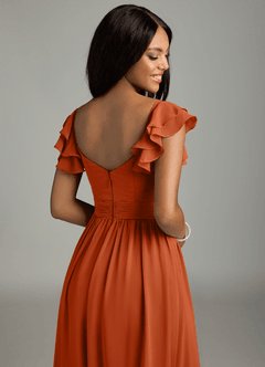 Azazie Anaya Bridesmaid Dresses Burnt Orange A-Line Pleated Chiffon Dress image2