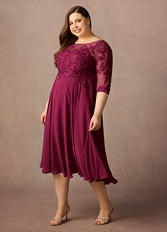 Azazie Marge Mother of the Bride Dresses Burgundy A-Line Scoop Lace Chiffon Dress image9
