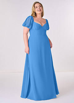 Barbie ♥ Azazie Bridesmaid Dresses Blue Jay A-Line Pleated Chiffon Dress image7