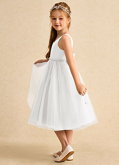 Azazie Firefly vestidos de niña de las flores Vestido de Blanco de Satin Mate de Corte en A con Lazo image4