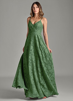 Azazie Amani Bridesmaid Dresses Eucalyptus A-Line Pleated Floral Burnout Dress image4