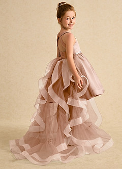 Azazie Julietta Flower Girl Dresses Champagne Rose Ball-Gown Convertible Tulle Dress image6