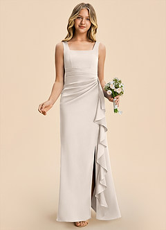 Azazie Adrienne Junior White Alabaster Sheath Pleated Stretch Satin Dress image4