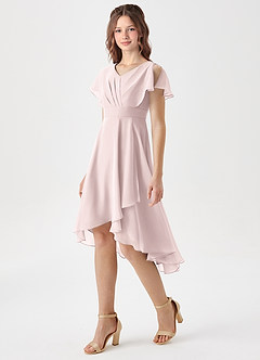 Azazie Graciela Junior Blushing Pink A-Line Pleated Chiffon Dress image4