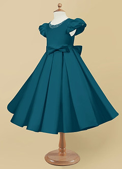Azazie Jewel vestidos de niña de las flores Vestido de Azul Tinta de Satin Mate de Princesa con Plisado image6