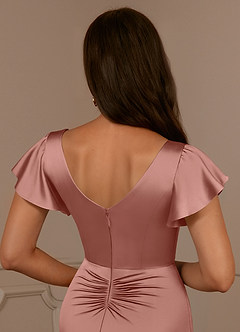 Azazie Roya Mother of the Bride Dresses Rosette Mermaid V-Neck Pleated Stretch Satin Dress image6