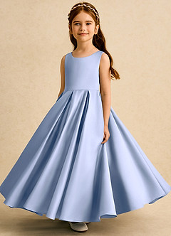 Azazie Pepper Blumenmädchenkleider A-Linie Plissee Matte Satin Kleid Eis image5