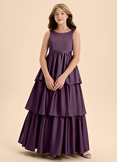 Azazie Meadowyn Junior Plum A-Line Bow Stretch Satin Dress image1