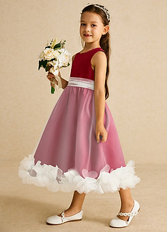 Azazie Stardust Blumenmädchenkleider A-Linie ärmellos Organza Kleid Scharlachrot image3