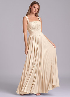 Azazie Mina Robes de demoiselle d'honneur Robe Trapèze en Mousseline de soie Plissée Albâtre Blanc image3