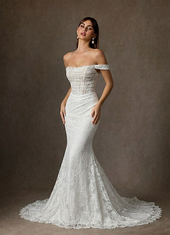 Azazie Idalis 웨딩드레스 인어 레이스 채플 트레인 드레스 image1