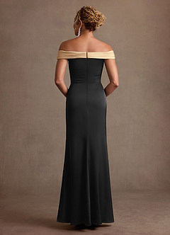 Azazie Constance vestidos de madre de la novia Vestido Negro Champán de Satén Elástico de Corte Sirena con Hombros descubiertos image2