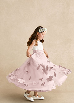 Azazie Vi Flower Girl Dresses Blushing Pink A-Line Sleeveless Tulle Dress image2
