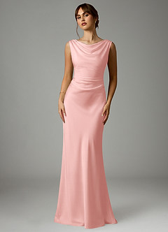 Azazie Kieryn Bridesmaid Dresses Powder Pink Mermaid Pleated Stretch Satin Dress image1
