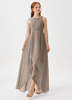 Azazie Lizette Junior Taupe A-Line Pleated Chiffon Dress image4