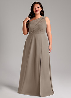 Azazie Phaedra Abiti da Damigella Abito A-Line in Chiffon Monospalla Taupe image5