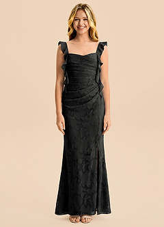 Azazie Jessamine Junior Black Mermaid Sweetheart Neckline Floral Burnout Dress image5