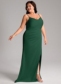 Azazie Deandra Bridesmaid Dresses Dark Green Mermaid Pleated Stretch Satin Dress image5