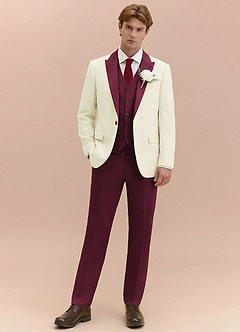 front Adrian Burgundy Shawl Lapel Structured Stretch Tuxedo Jacket