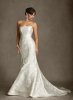 Azazie Renee Wedding Dresses Antique White Mermaid Strapless Floral Jacquard Dress image4