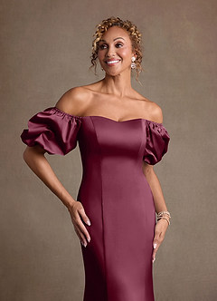 Azazie Redding 신부의 어머니 드레스 쉬스 셔링 스트레치 새틴 플로어 길이 드레스 image6