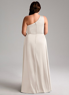 Azazie Brooke Bridesmaid Dresses White Alabaster A-Line One Shoulder Stretch Satin Dress image10