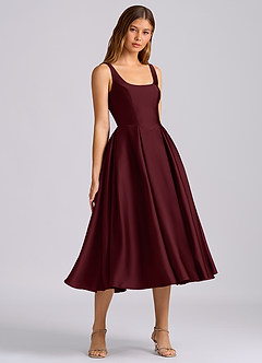 Azazie Amalie Bridesmaid Dresses Cabernet A-Line Pleated Stretch Satin Dress image1