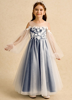 Azazie Zimi Robe Demoiselle D'honneur Fillette Robe Princesse en Tulle Encolure en Forme de Cœur Bleu Marine Foncé image2