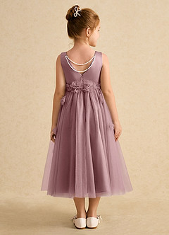 Azazie Lux Flower Girl Dresses Dusty Rose A-Line Beaded Tulle Dress image2