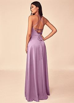 Azazie Mei Bridesmaid Dresses Wisteria A-Line V-Neck Stretch Satin Dress image2