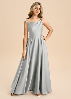 Azazie Popsy Junior A-Linie Schleifen Stretch-Satin Kleid Silber image8