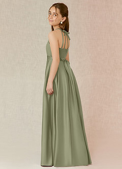 Azazie Arianthe Junior Pistachio A-Line with Pockets Matte Satin Dress image4