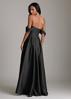 Azazie Loisa Abiti da Damigella Abito A-Line in Raso Elasticizzato a Spalla Scoperta Nero image2