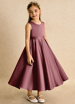 Azazie Junebuj vestidos de niña de las flores Vestido de Rosa Del Desierto de Satin Mate de Princesa con Plisado image5