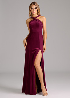 Azazie Rue Bridesmaid Dresses Cabernet A-Line Pleated Velvet Dress image3