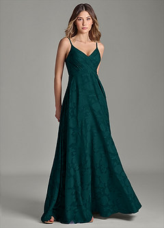 Azazie Amani Bridesmaid Dresses Pine A-Line Pleated Floral Burnout Dress image1