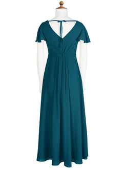 Azazie Peony Junior Robe Trapèze en Mousseline de soie Plissée Bleu Encre image7