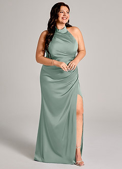 Azazie Jemma Brautjungfernkleider Etui Plissee Stretch-Satin Kleid Silberner Salbei image11