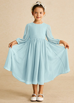 Azazie Lolo Abiti da Ragazza di Fiori Abito A-Line in Chiffon Con Maniche Sea Glass image3