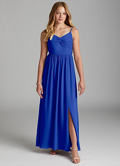 Azazie Zeya Junior Royal Blue A-Line Chiffon Dress image3