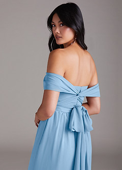 Azazie Lamara Robes à essayer chez vous Combinaison Convertible en Mousseline de soie Épaule décolletée Bleu Poussiéreux image6