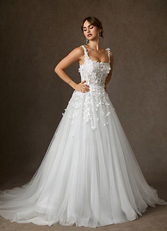 Azazie Sabine Wedding Dresses Diamond White Ball-Gown Square Neckline Lace Dress image3