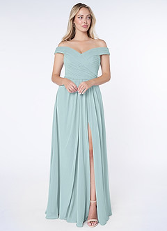 Azazie Audrianna Bridesmaid Dresses Mist A-Line Off-The-Shoulder Gathered Chiffon Convertible Dress image1